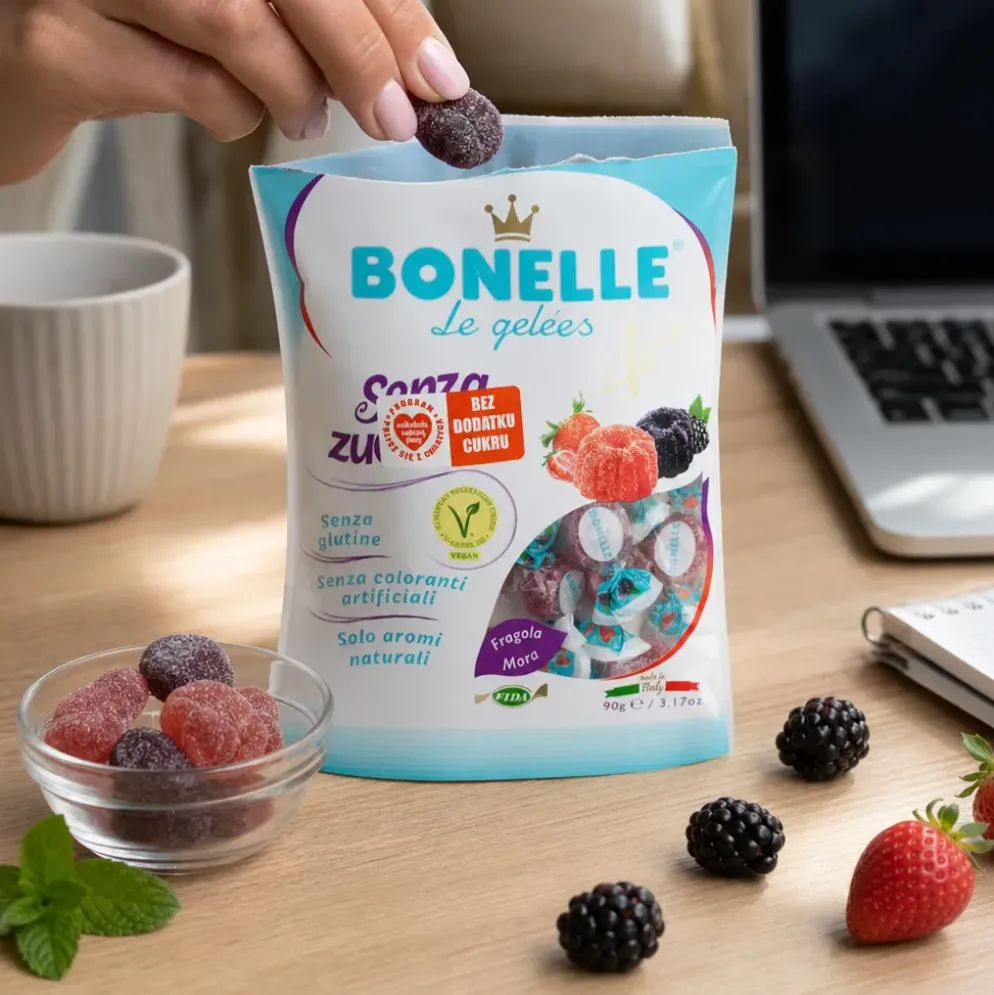 Żelki Bez Cukru – Jeżyna i Truskawka 90g – Bonelle