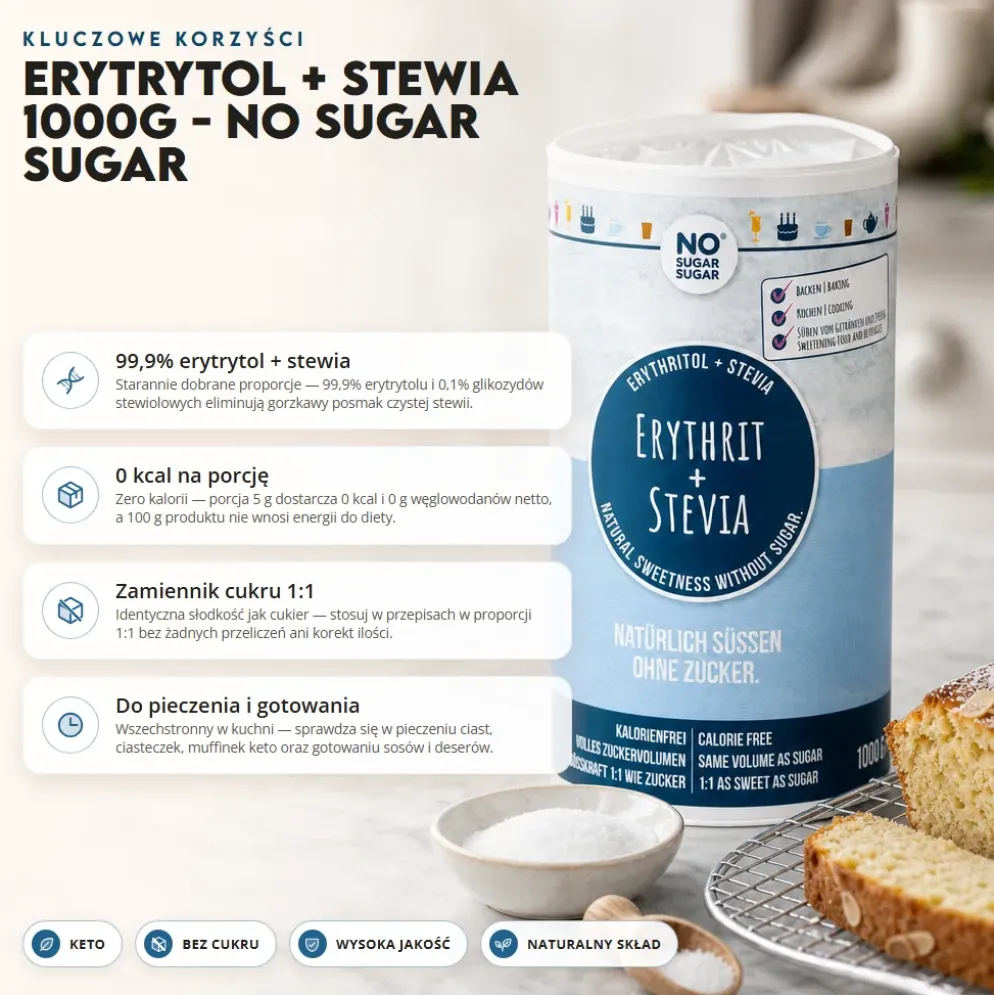 Erytrytol + Stewia 1000g – No Sugar Sugar