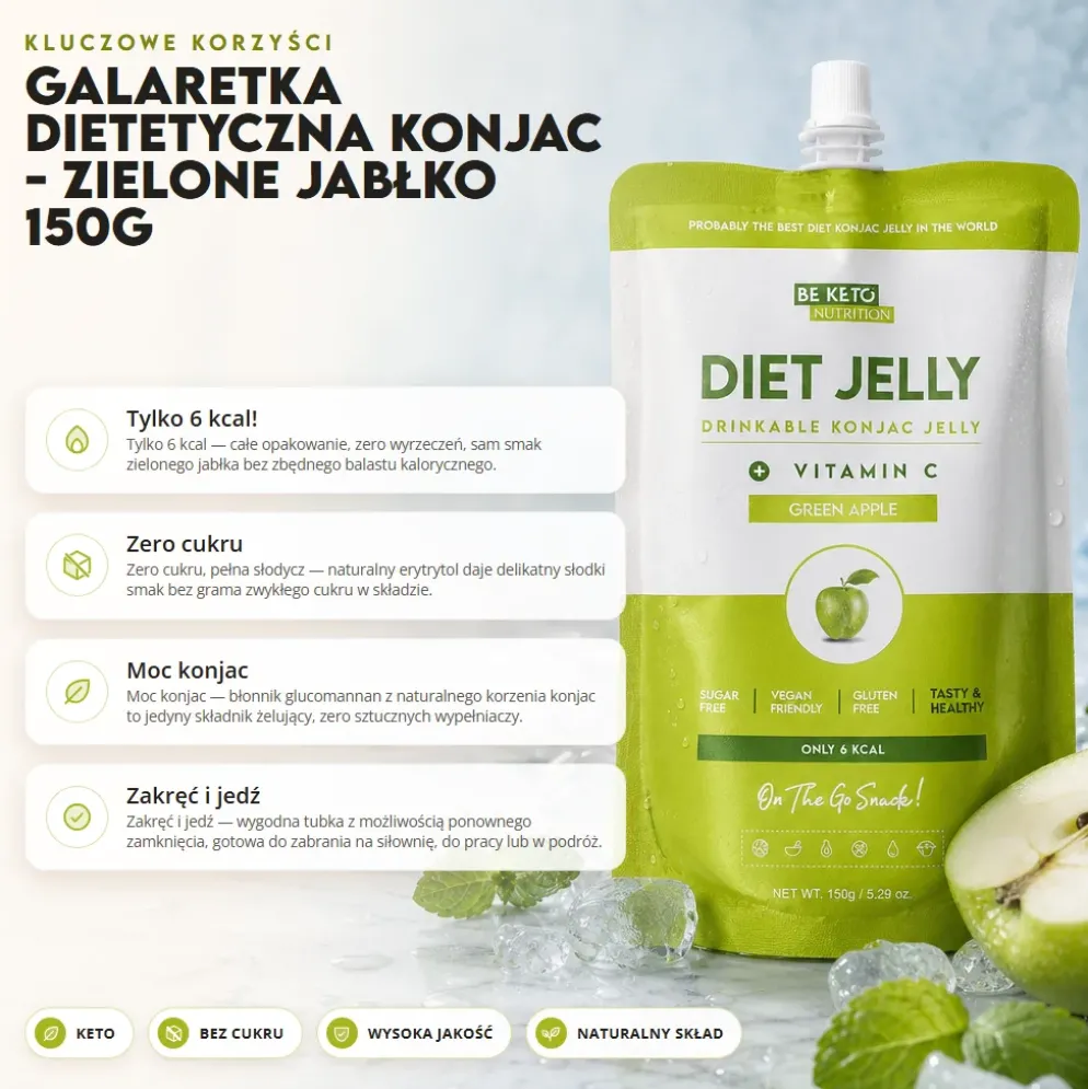 Galaretka Dietetyczna Konjac – Zielone Jabłko 150g – BeKeto