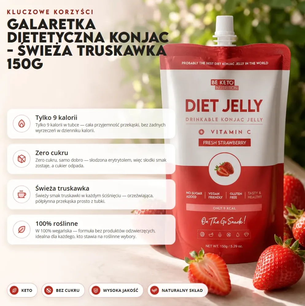 Galaretka Dietetyczna Konjac – Świeża Truskawka 150g – BeKeto