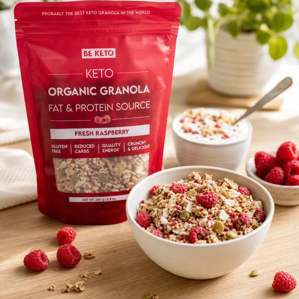Granola Keto BIO – Świeża Malina 250g – BeKeto