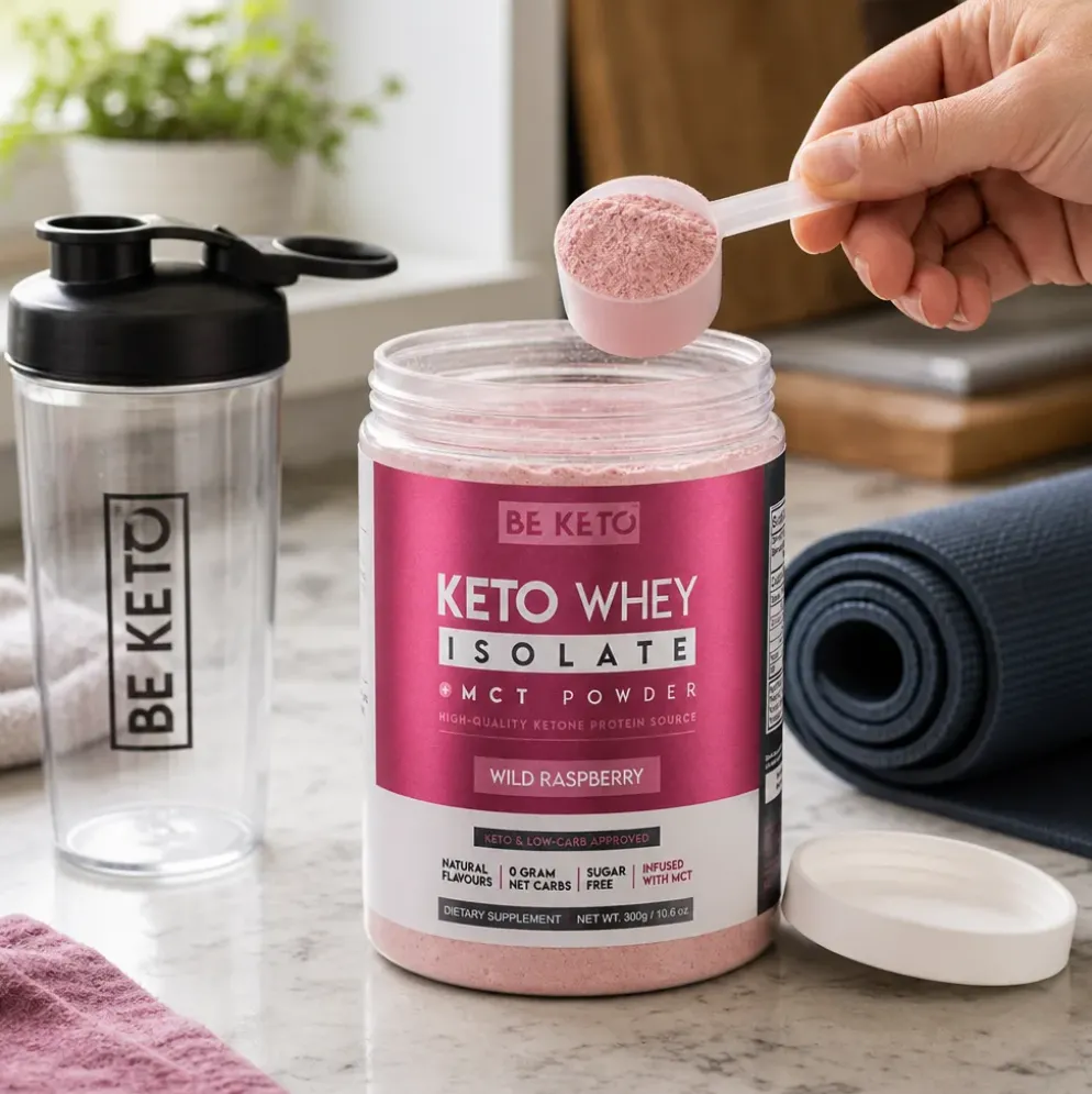 Izolat Białka z Olejem MCT – Dzika Malina 300g – BeKeto