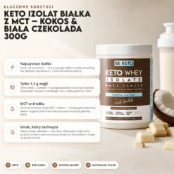 Izolat Białka z Olejem MCT – Kokos + Biała Czekolada 300g – BeKeto