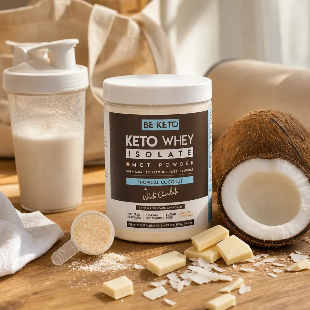 Izolat Białka z Olejem MCT – Kokos + Biała Czekolada 300g – BeKeto