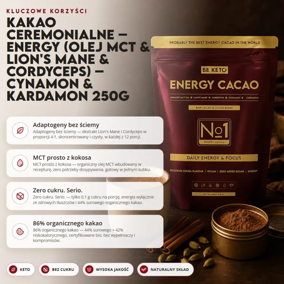 Kakao Ceremonialne – Energy Cynamon & Kardamon 250g – Beketo