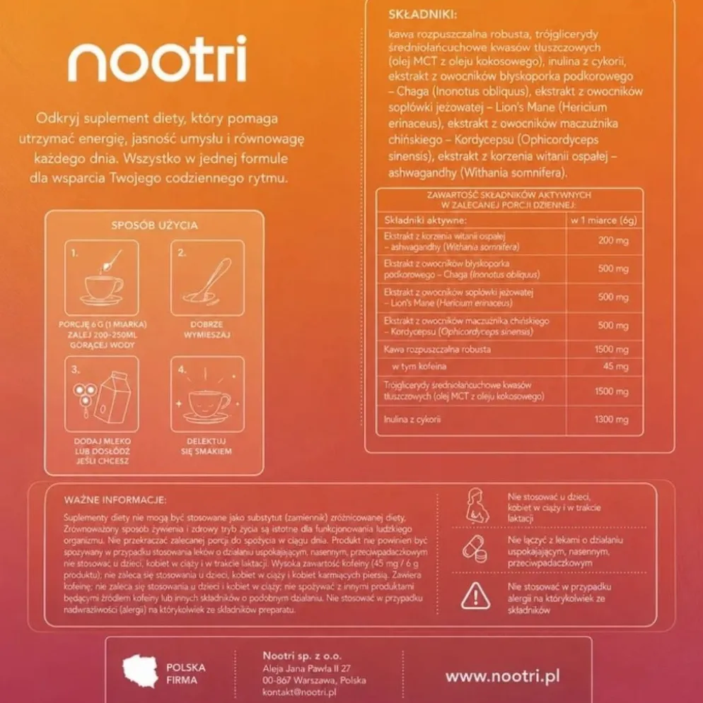Kawa Funkcjonalna z Grzybami i Adaptogenami 180g (30 porcji) – Nootri