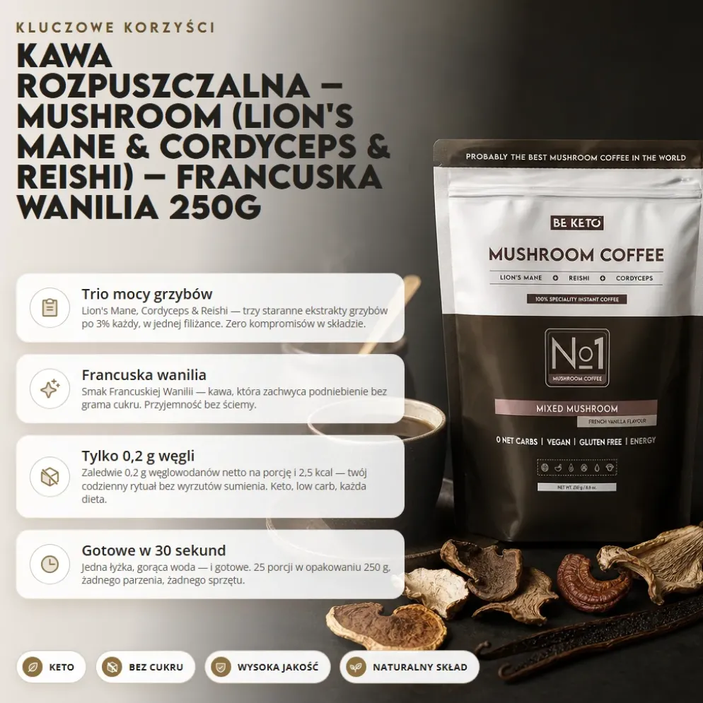 Kawa Rozpuszczalna Mushroom – Francuska Wanilia 250g – BeKeto