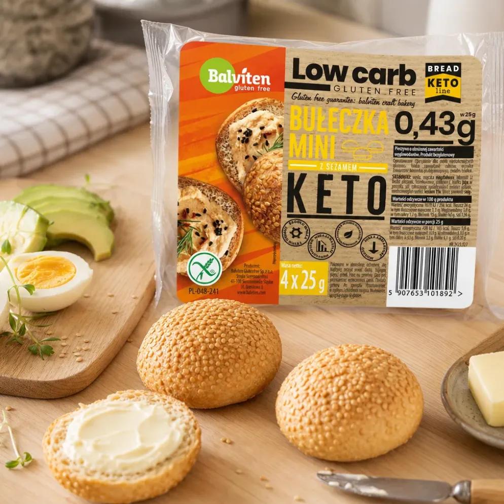 Keto Mini Bułeczki z Sezamem Bezglutenowe 4x25g – Balviten
