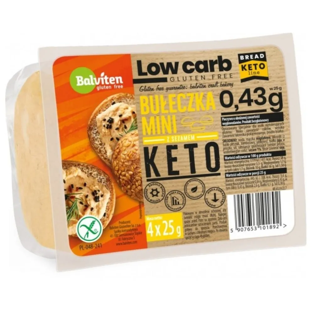 Keto Mini Bułeczki z Sezamem Bezglutenowe 4x25g – Balviten