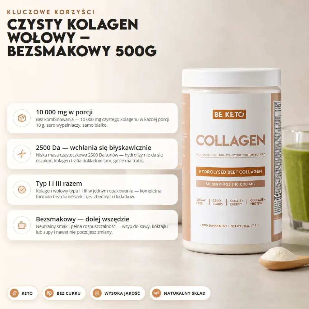 Kolagen Wołowy Czysty Bezsmakowy 500g – Beketo