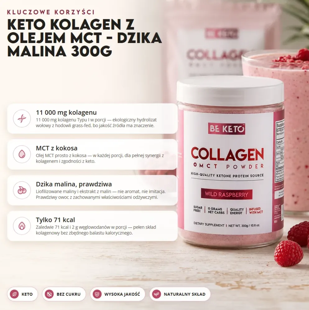 Kolagen z Olejem MCT – Dzika Malina 300g – BeKeto