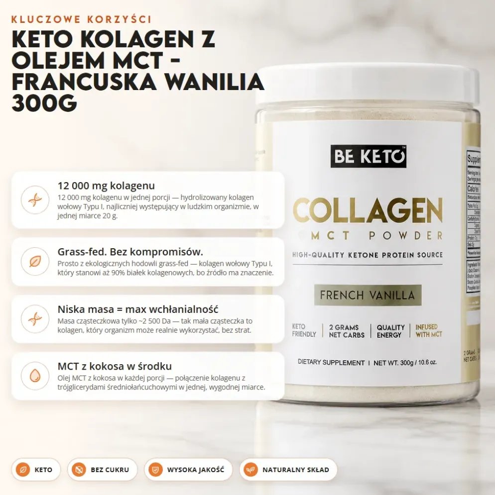 Kolagen z Olejem MCT – Francuska Wanilia 300g – BeKeto