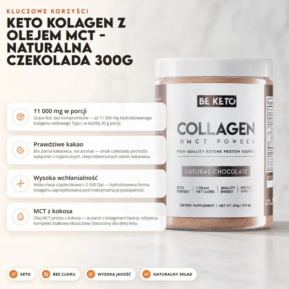 Kolagen z Olejem MCT – Naturalna Czekolada 300g – BeKeto