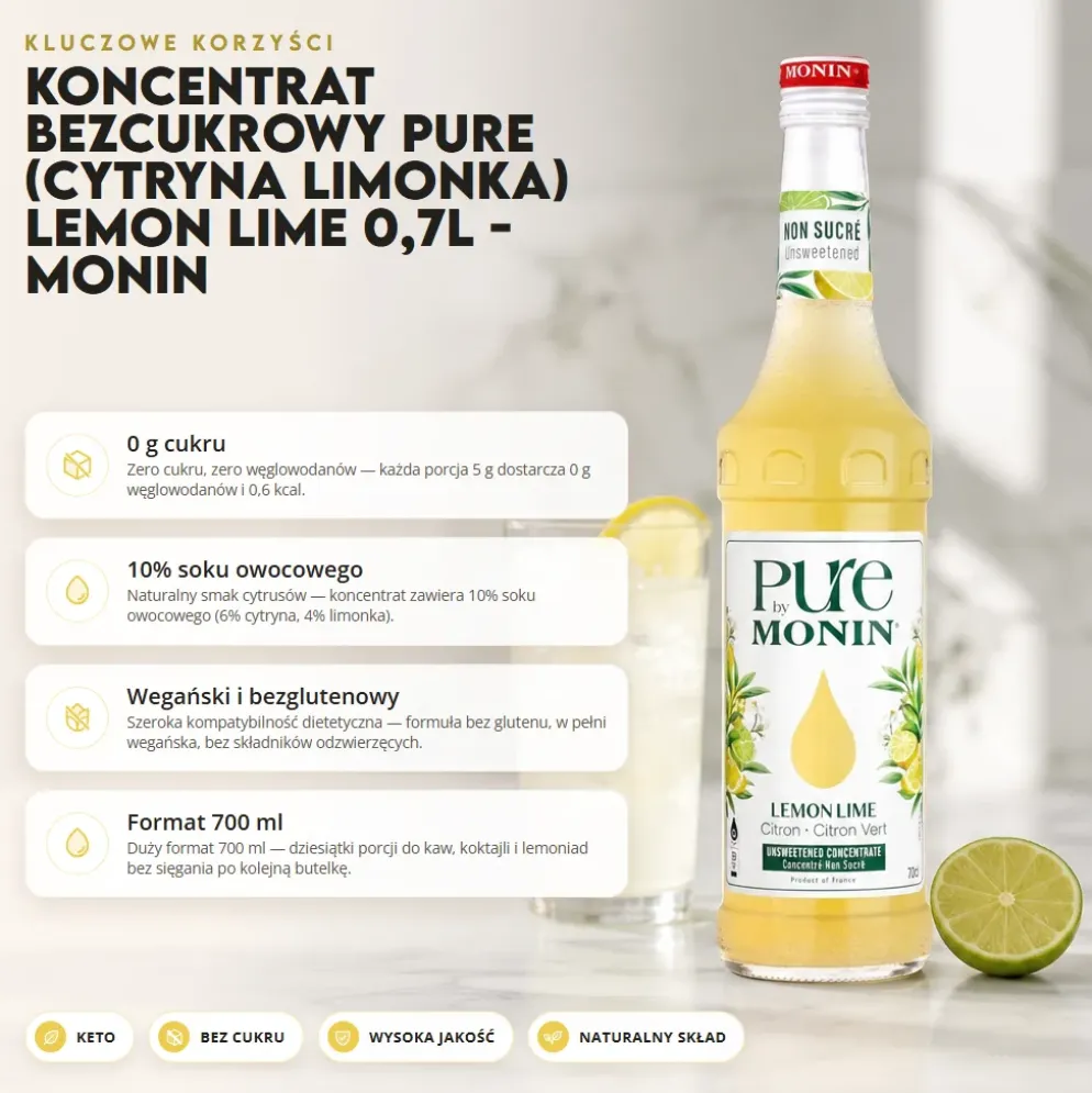 Koncentrat Bezcukrowy PURE (Cytryna Limonka) Lemon Lime 0,7l – Monin