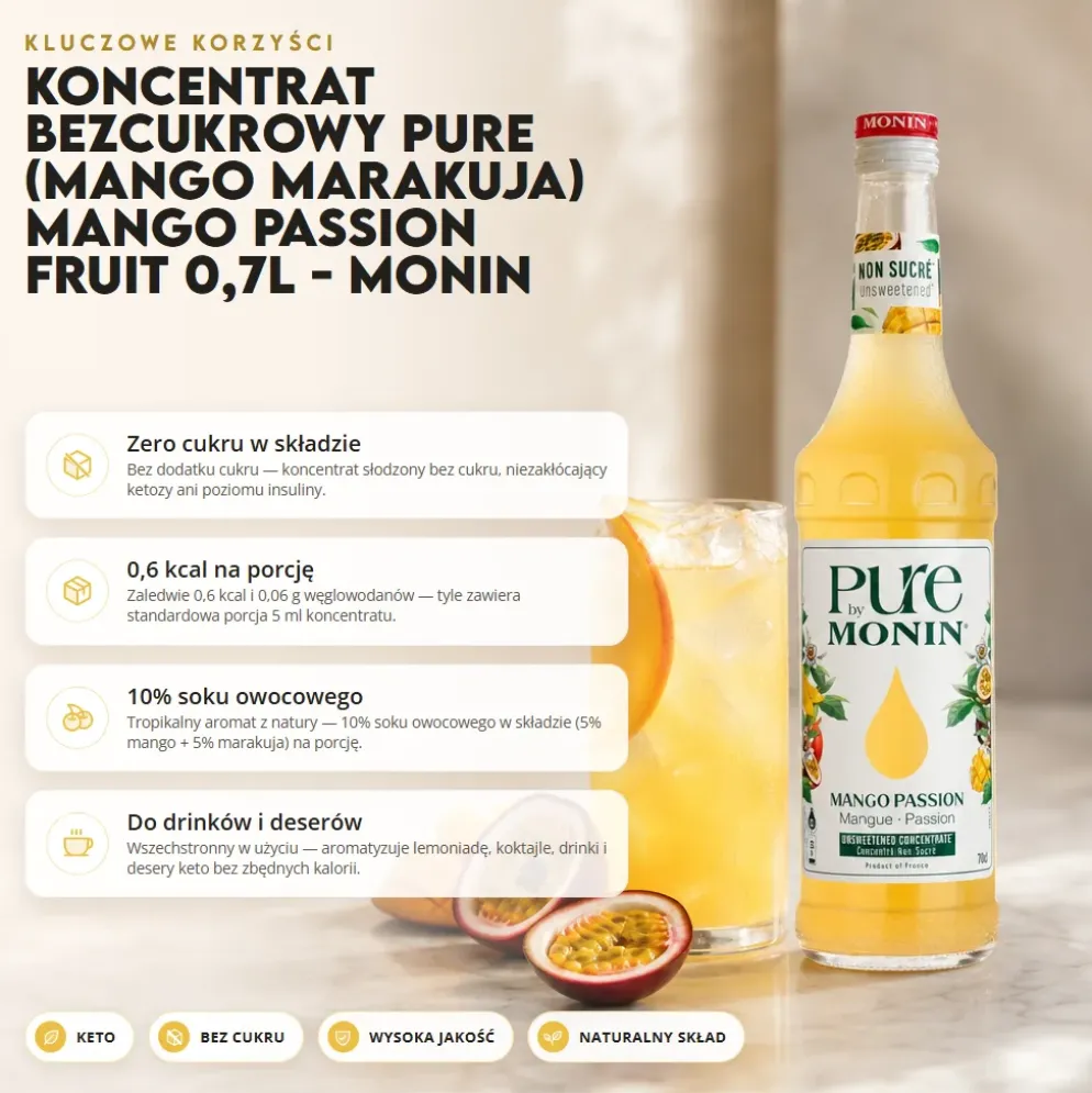 Koncentrat Bezcukrowy PURE (Mango Marakuja) Mango Passion Fruit 0,7l – Monin