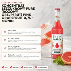 Koncentrat Bezcukrowy PURE (Różowy Grejpfrut) Pink Grapefruit 0,7l – Monin