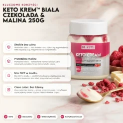Krem Keto z MCT – Biała Czekolada z Maliną 250g – BeKeto