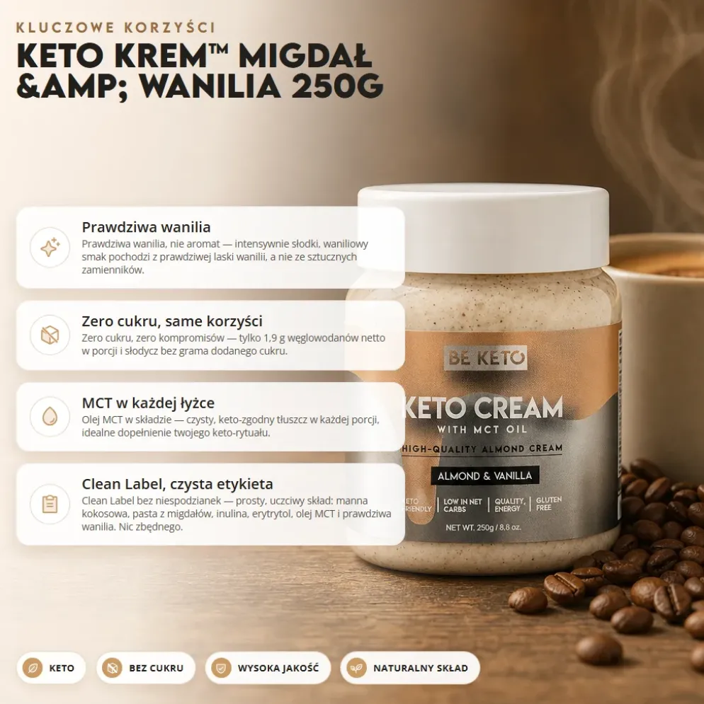 Krem Keto z MCT – Migdał & Wanilia 250g – BeKeto