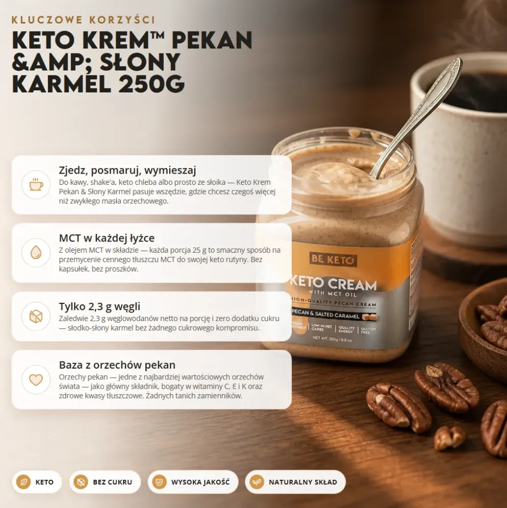 Krem Keto z MCT – Pekan & Słony Karmel 250g – BeKeto