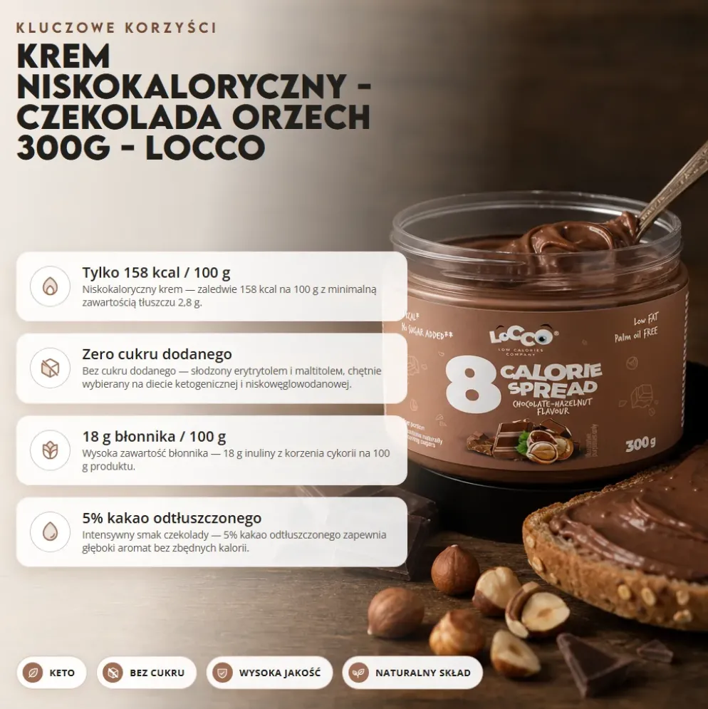 Krem Niskokaloryczny 8 Calories – Czekolada Orzech 300g – Locco