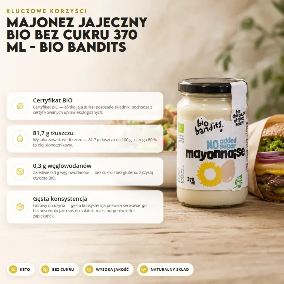 Majonez jajeczny BIO Bez Cukru 370 ml – BIO BANDITS