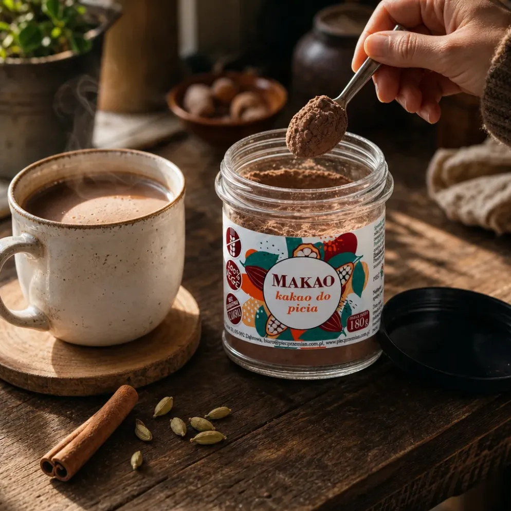 Makao – bezglutenowe kakao do picia z erytrolem 180g – Pięć Przemian