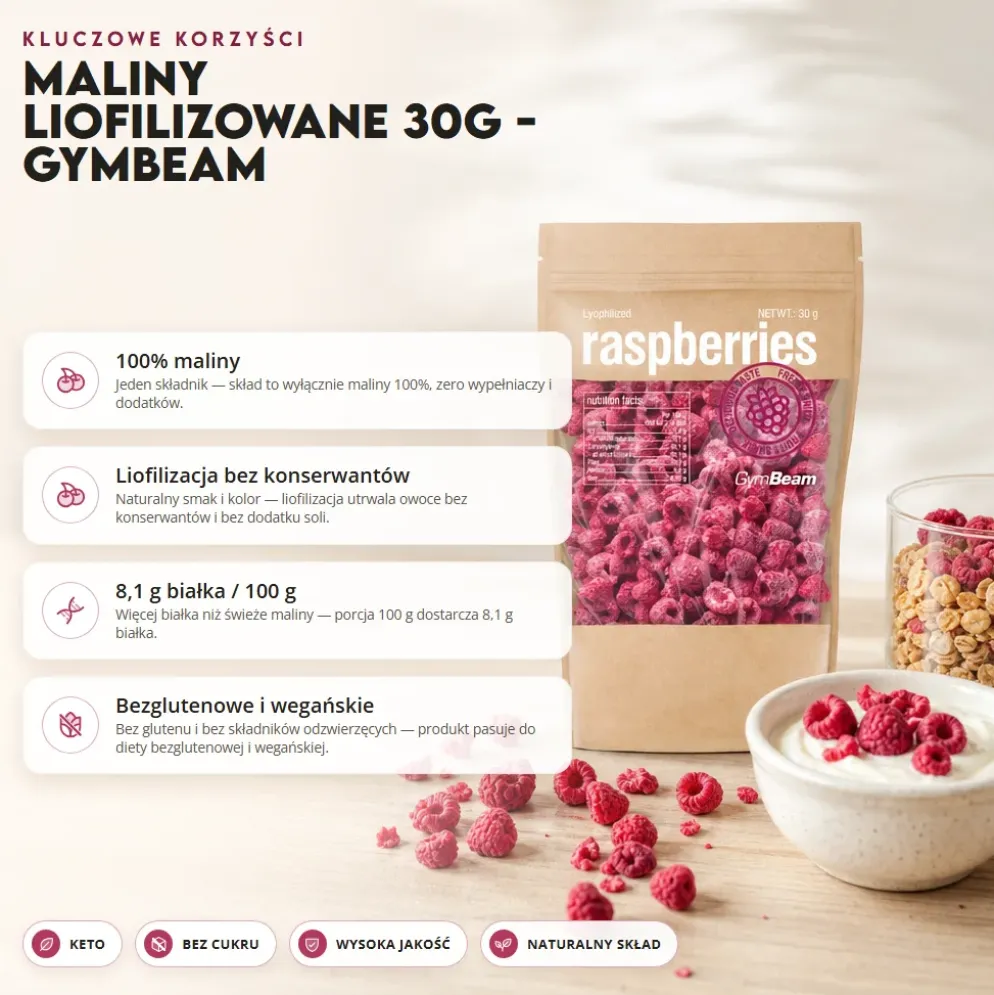 Maliny liofilizowane 30g – GymBeam