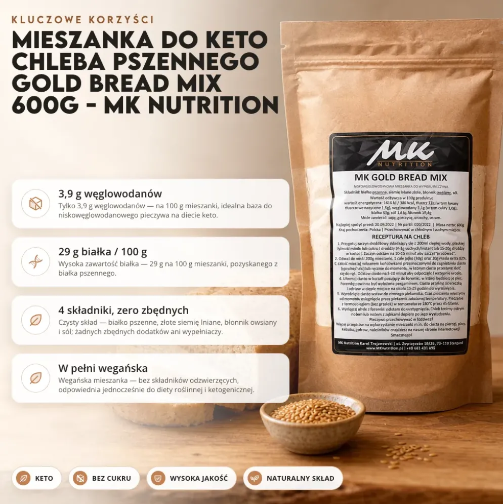 Mieszanka do Keto Chleba Pszennego Gold Bread Mix 600g – MK Nutrition