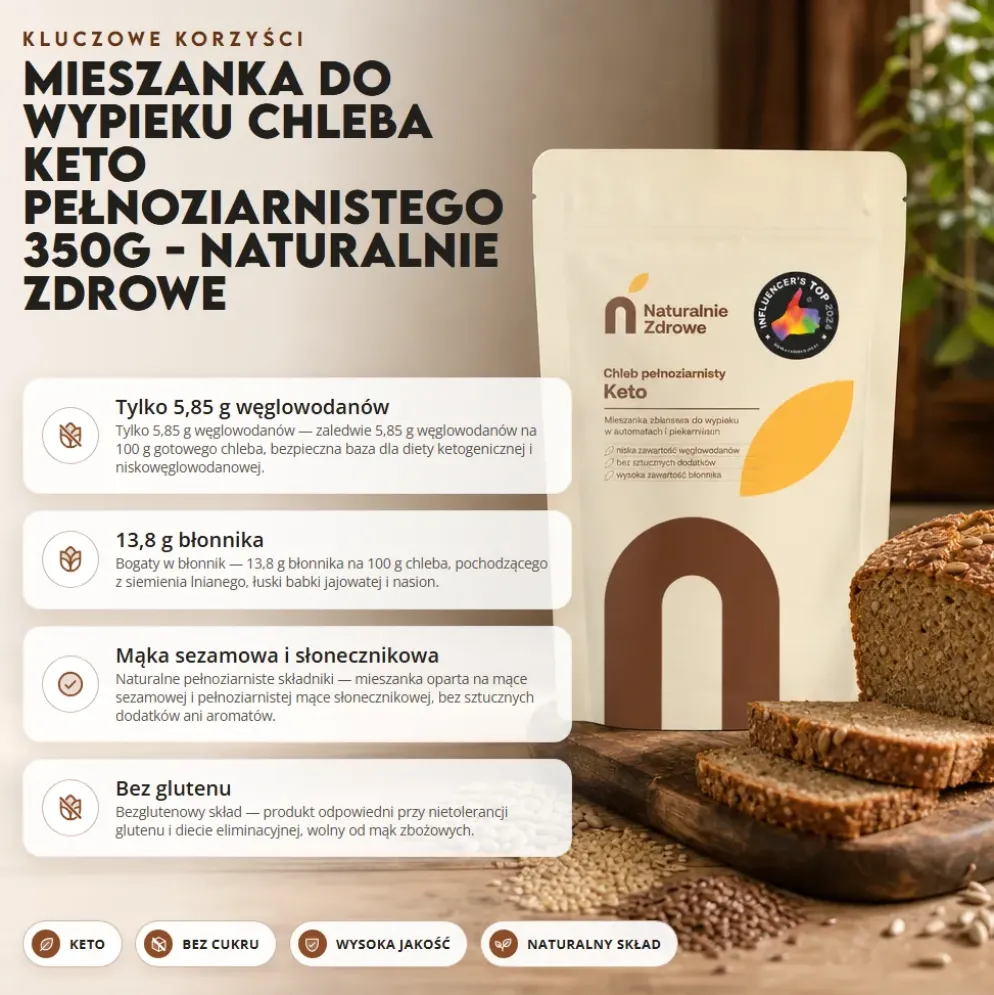 Mieszanka do Wypieku Chleba Keto Pełnoziarnistego 350g – Naturalnie Zdrowe