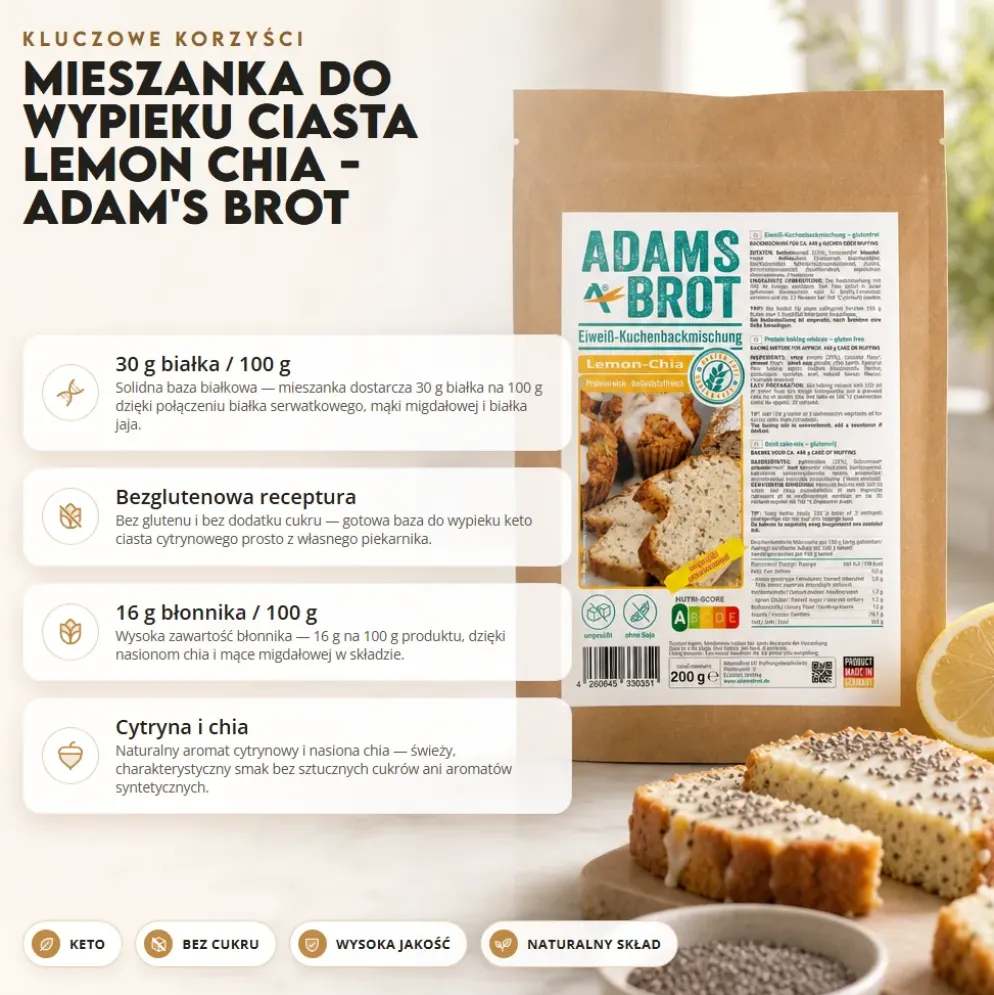 Mieszanka do wypieku ciasta Lemon Chia – Adam’s Brot