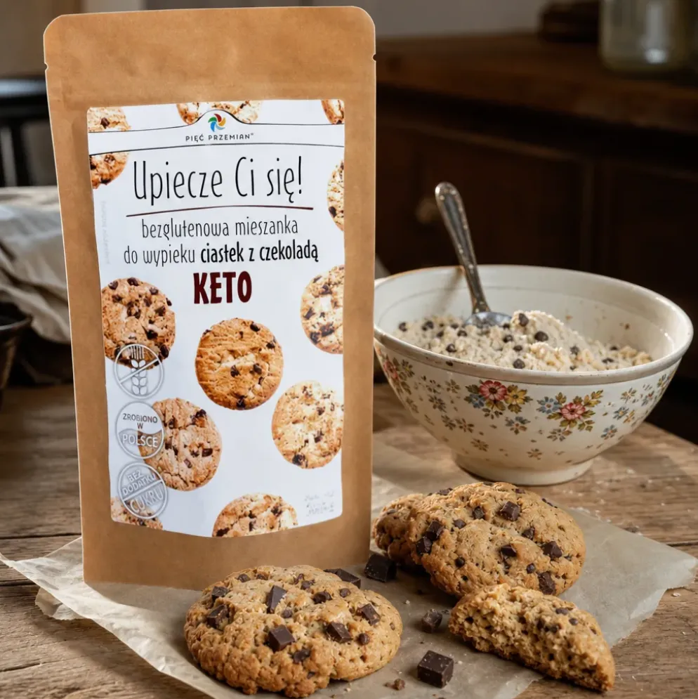Mieszanka na keto ciastka bezglutenowe z czekoladą 365g – Pięć Przemian