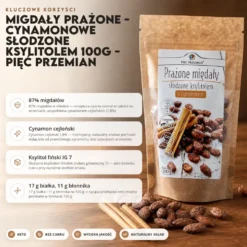 Migdały Prażone – Cynamonowe Słodzone Ksylitolem 100g – Pięć Przemian