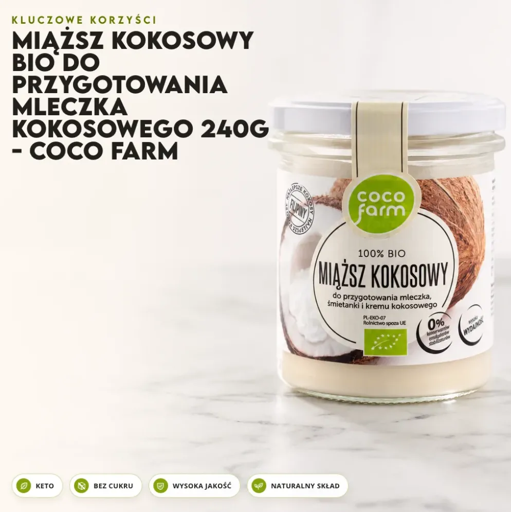 Miąższ Kokosowy BIO do Przygotowania Mleczka Kokosowego 240g – Coco Farm