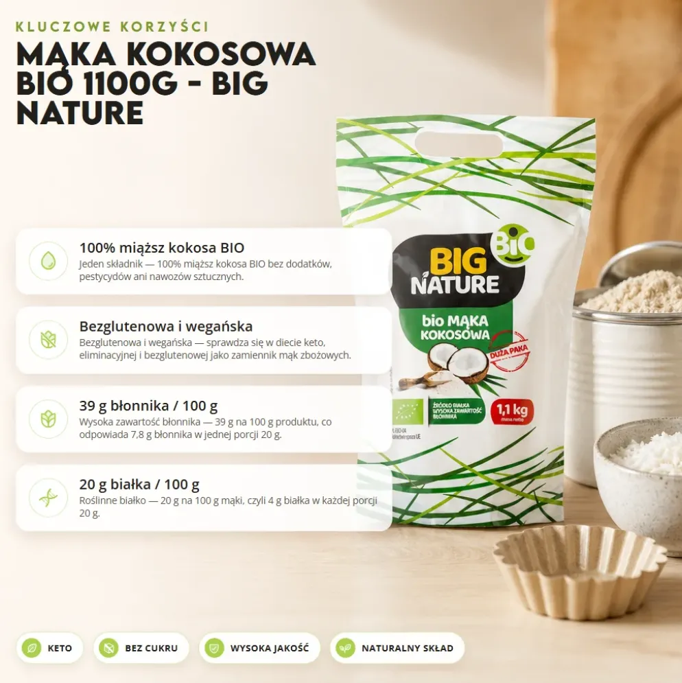Mąka kokosowa BIO 1100g – Big Nature