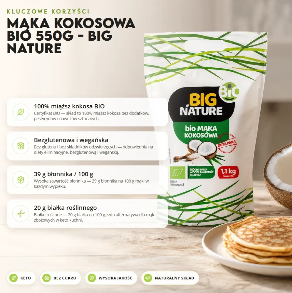 Mąka kokosowa BIO 550g – Big Nature