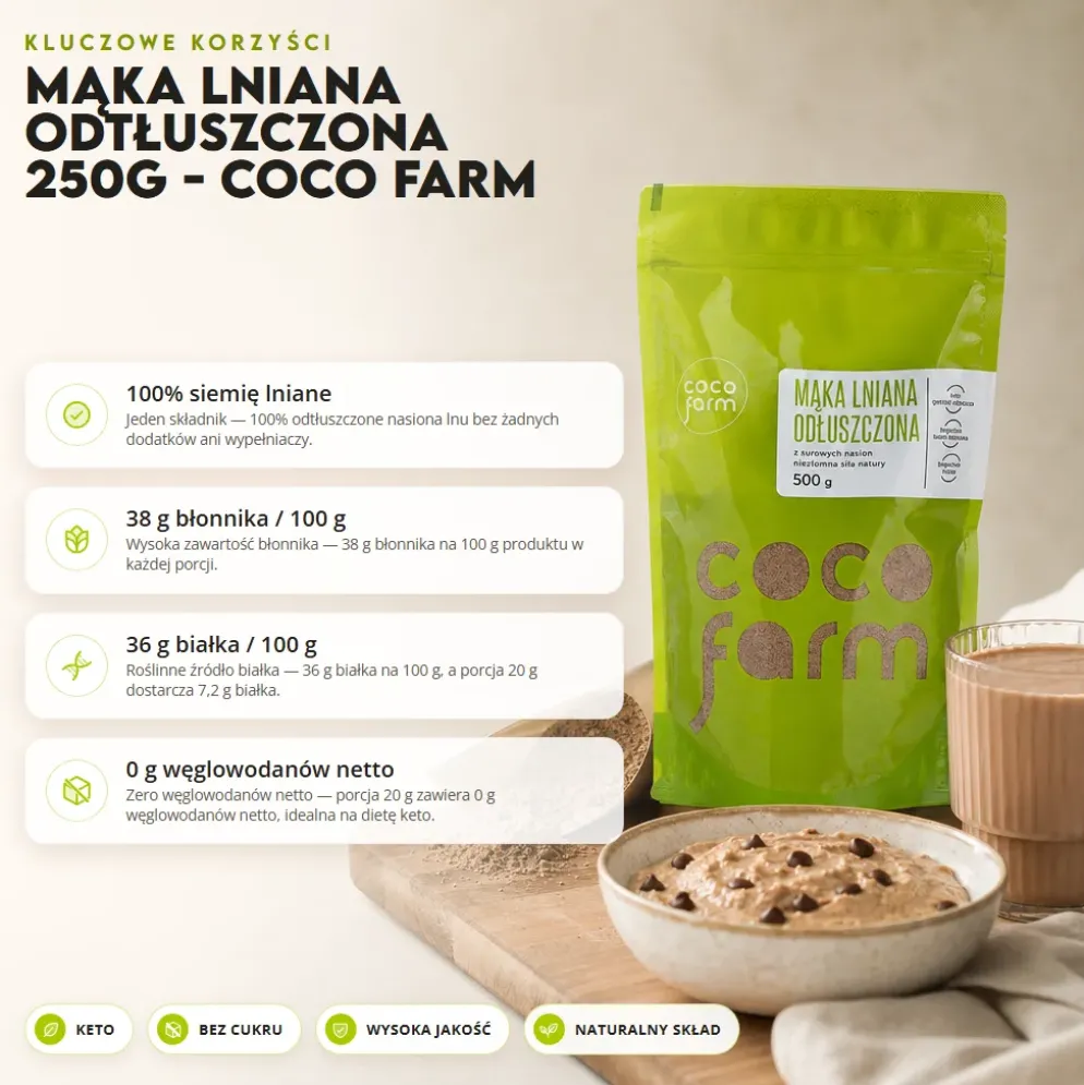 Mąka lniana odtłuszczona 250g – Coco Farm