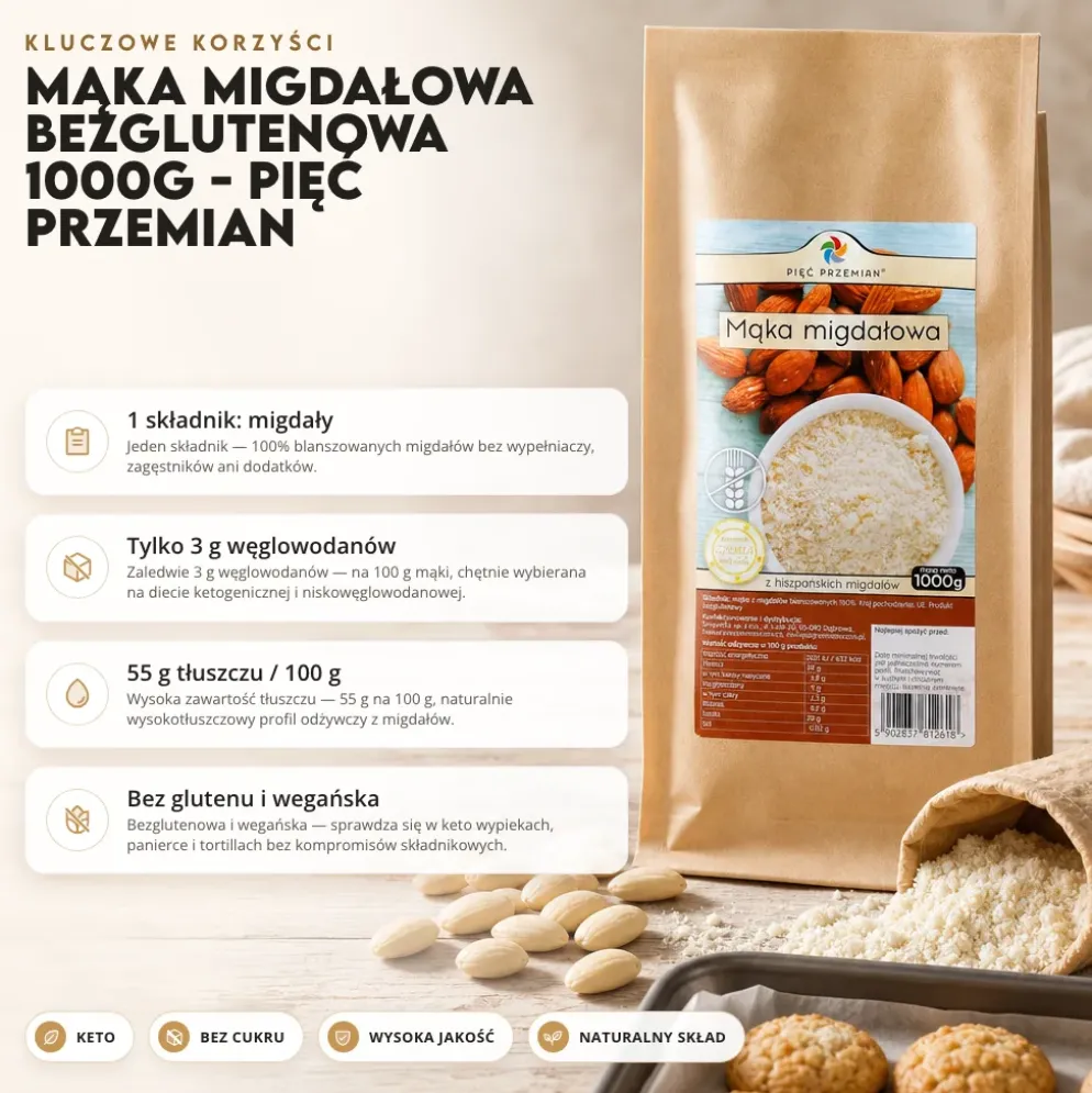 Mąka Migdałowa Bezglutenowa 1000g – Pięć Przemian