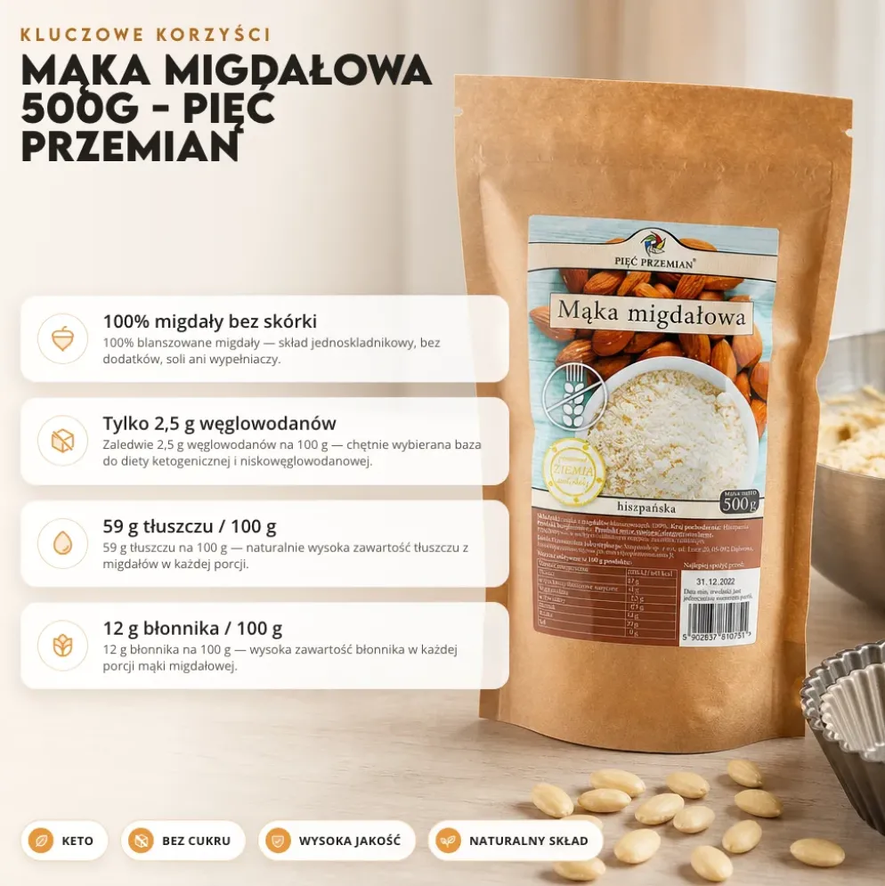 Mąka migdałowa 500g – Pięć Przemian