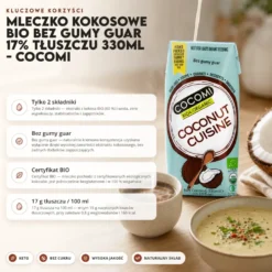 Mleczko Kokosowe BIO Bez Gumy Guar 17% Tłuszczu 330ml – COCOMI
