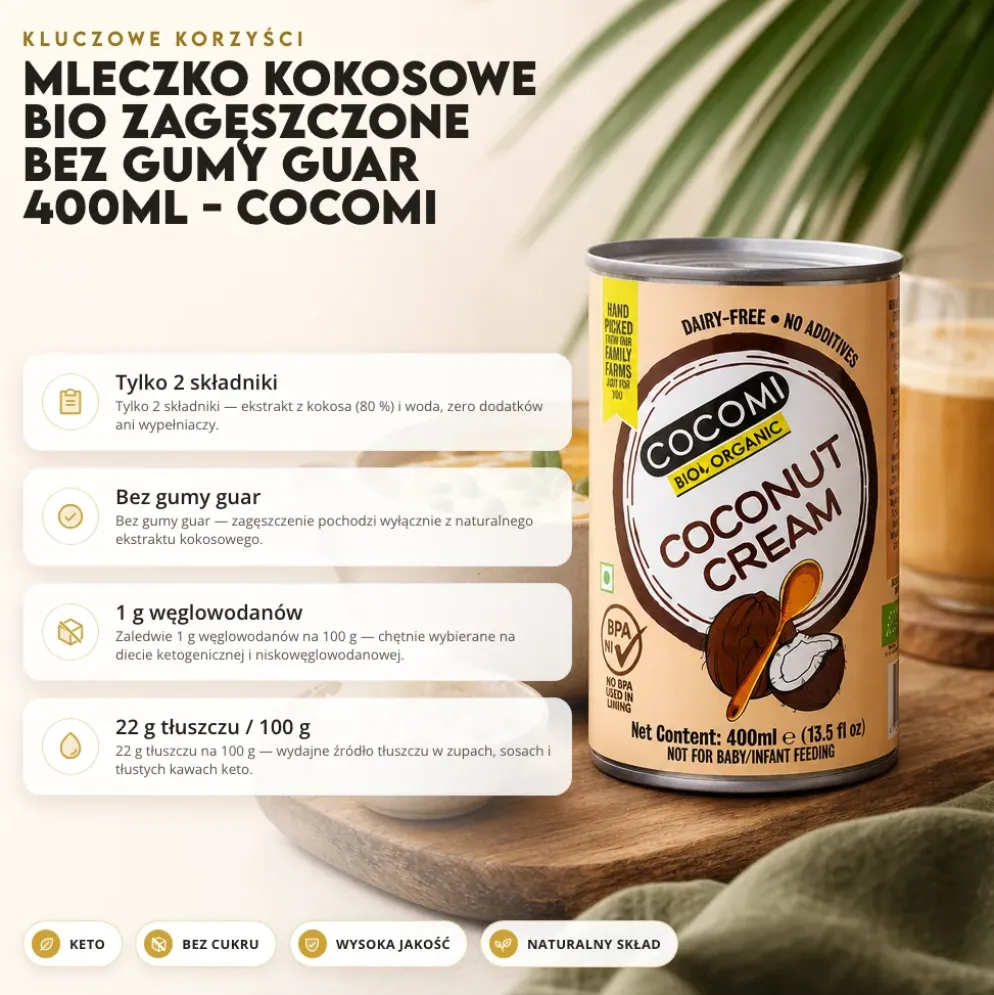 Mleczko kokosowe BIO zagęszczone bez gumy guar 400ml – Cocomi