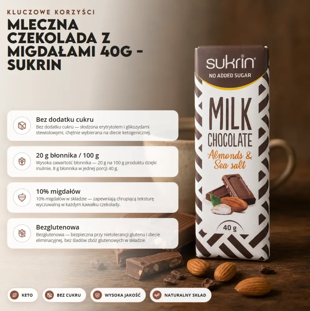 Mleczna Czekolada z Migdałami 40g – SUKRIN