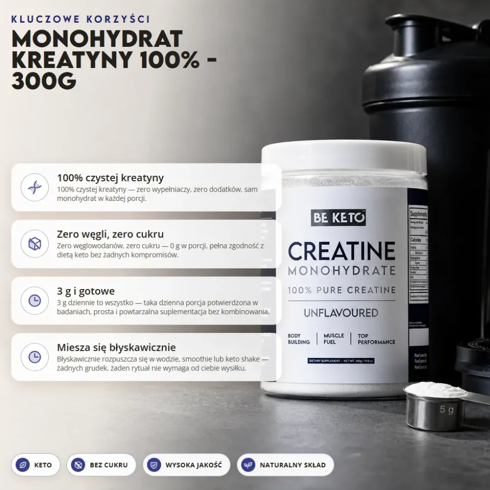 Monohydrat Kreatyny – 100% 300g – BeKeto