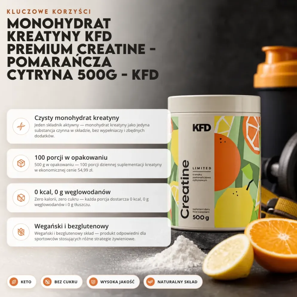 Monohydrat Kreatyny KFD Premium Creatine – Pomarańcza Cytryna 500g – KFD