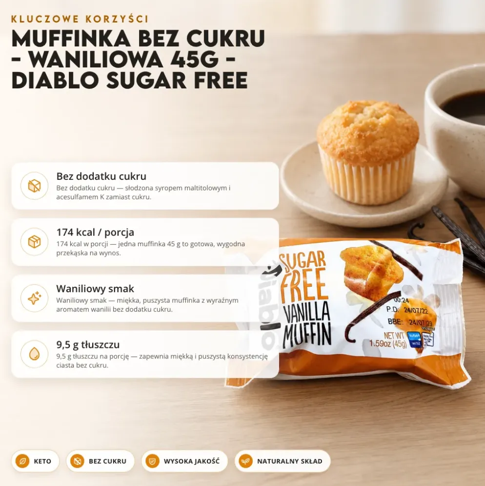 Muffinka bez cukru – Waniliowa 45g – Diablo Sugar Free