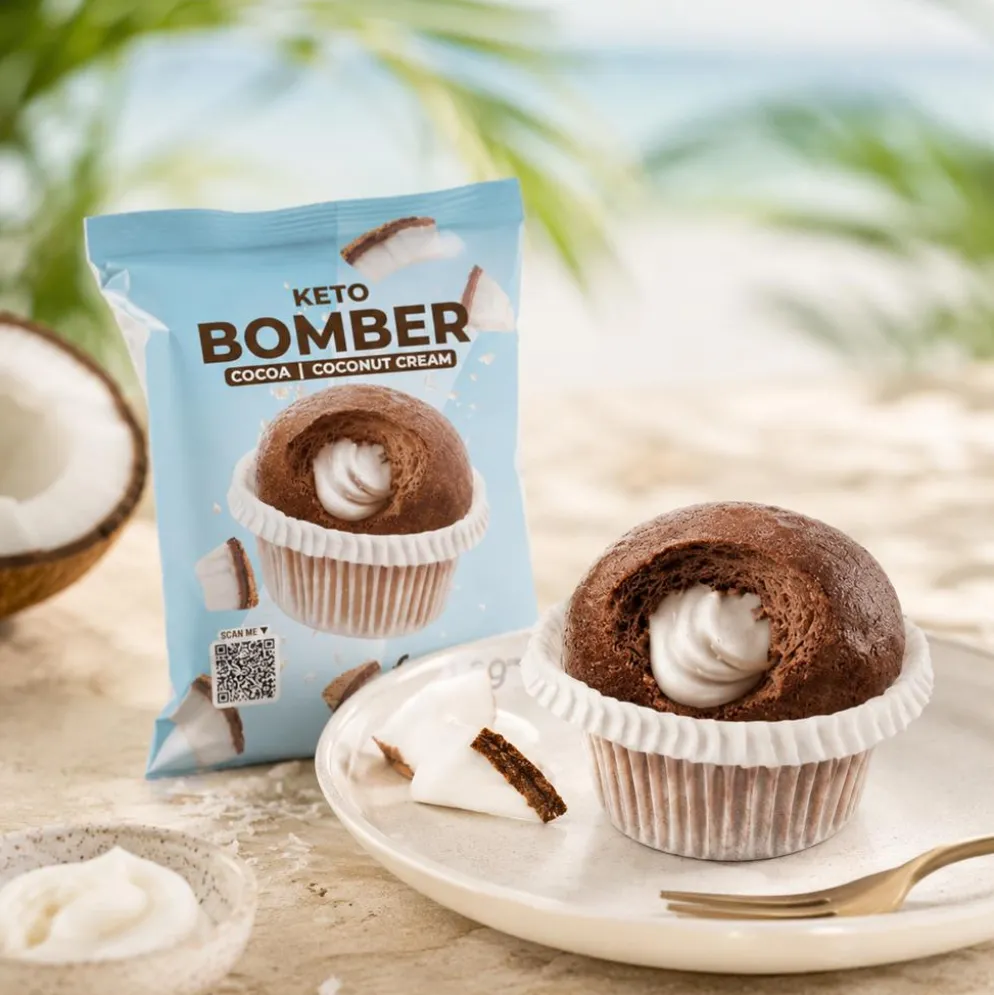 Muffinka Keto Kakaowa z Kremem Kokosowym 50g – FeelingOk