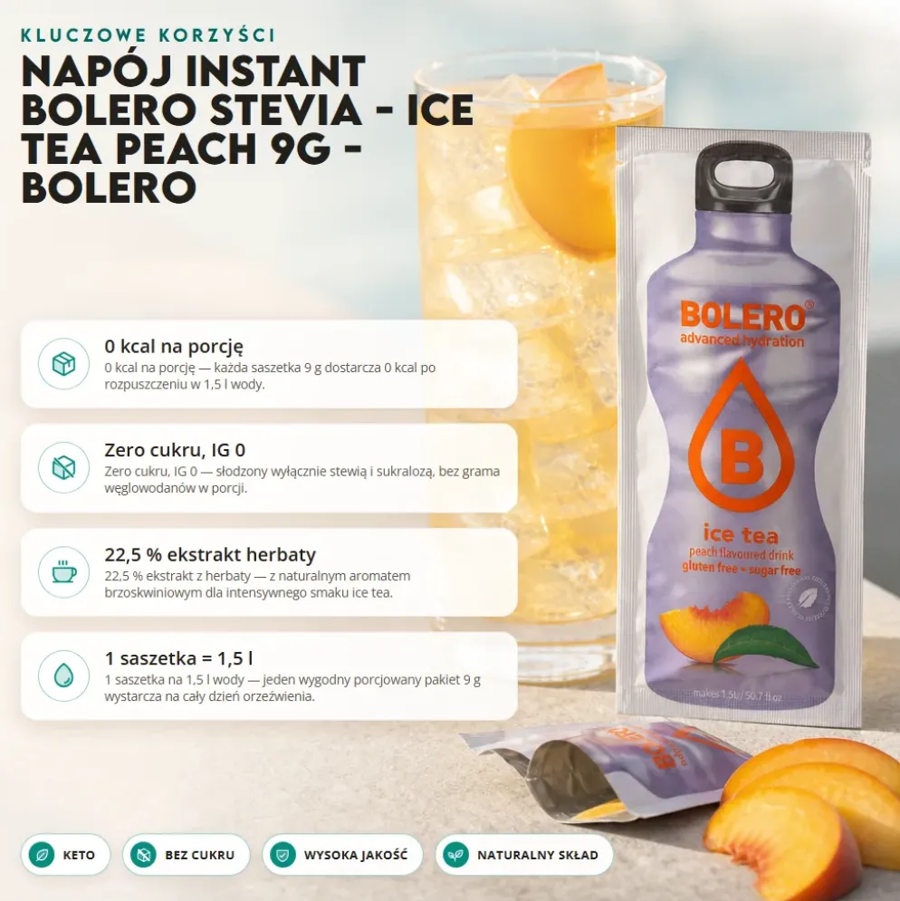 Napój instant Bolero Stevia – Ice Tea Peach 9g – Bolero