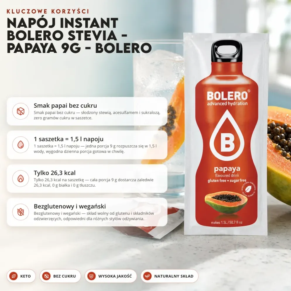 Napój instant Bolero Stevia – Papaya 9g – Bolero