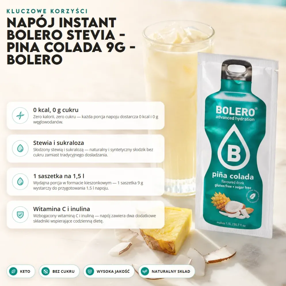 Napój instant Bolero Stevia – Pina Colada 9g – Bolero