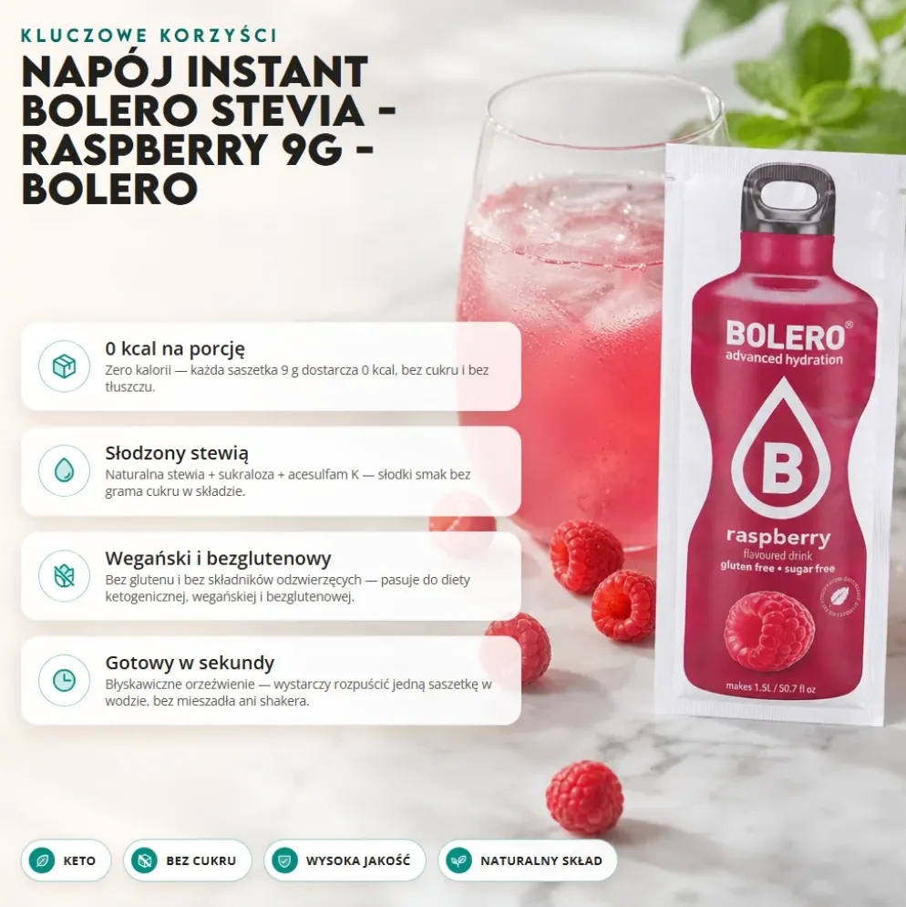 Napój instant Bolero Stevia – Raspberry 9g – Bolero