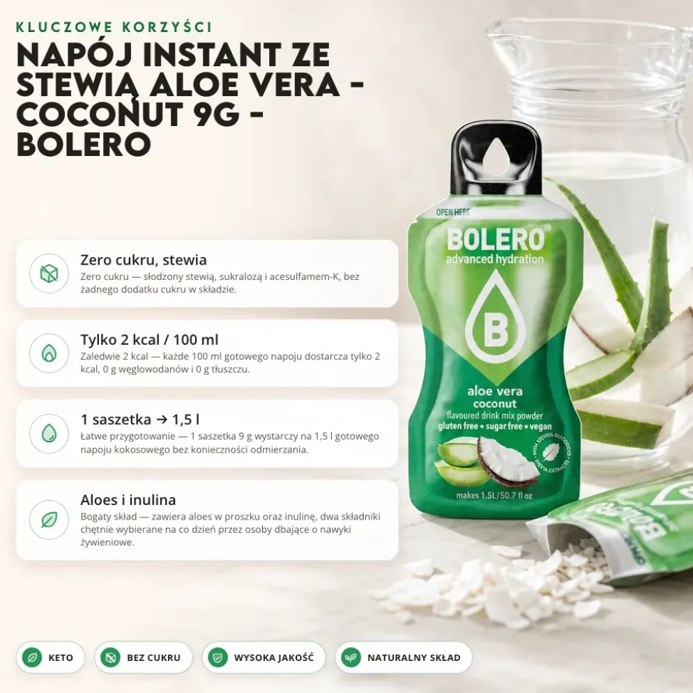 Napój instant ze Stewią Aloe Vera – Coconut 9g – Bolero
